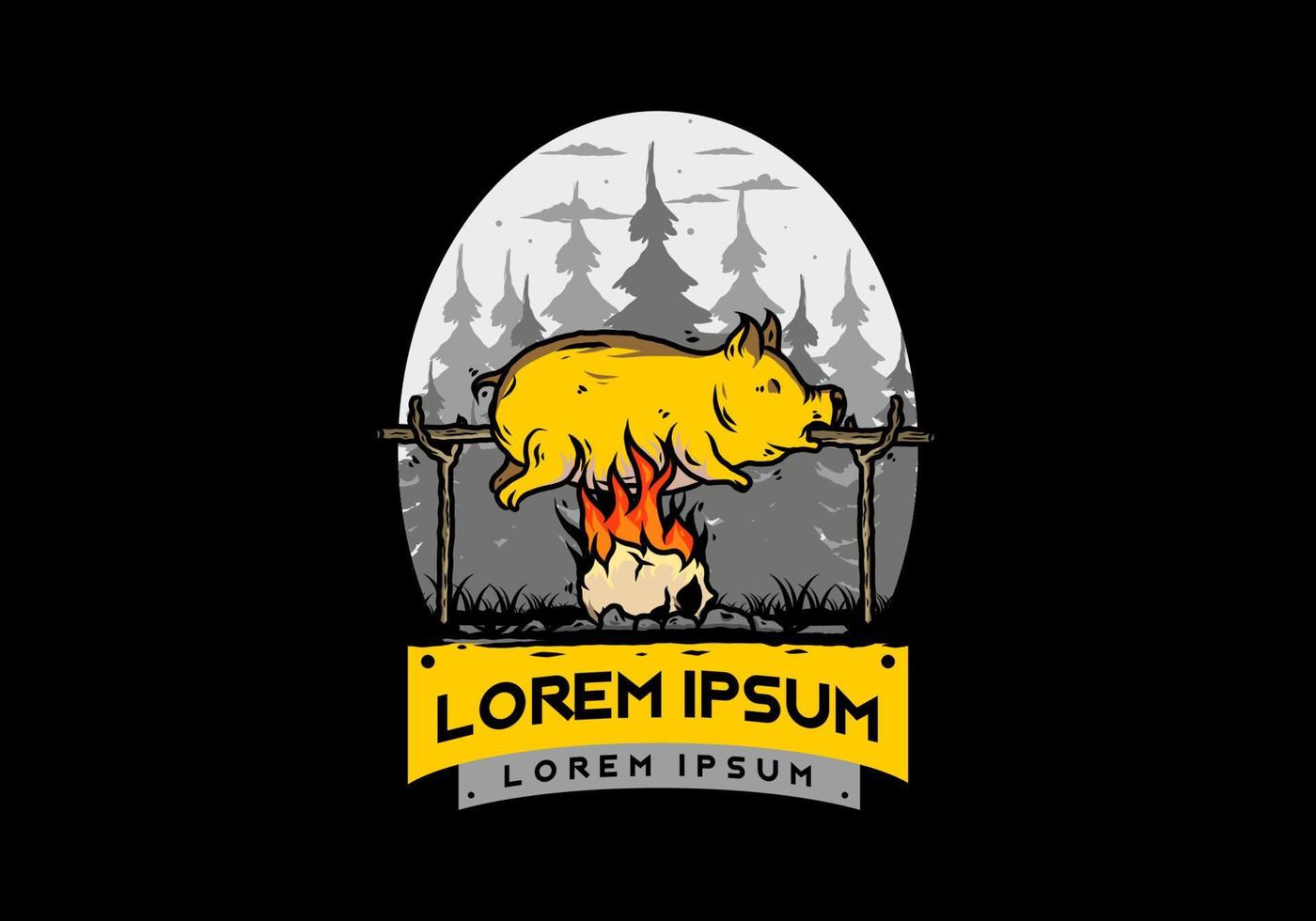 Pork roast on fire illustration design vector