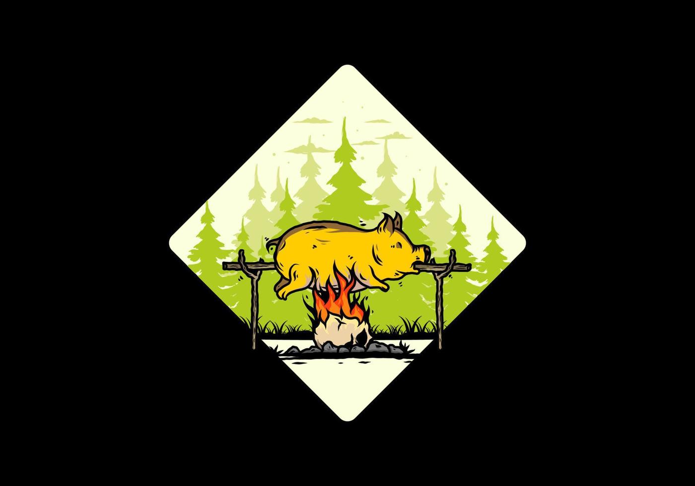 Pork roast on fire illustration design vector