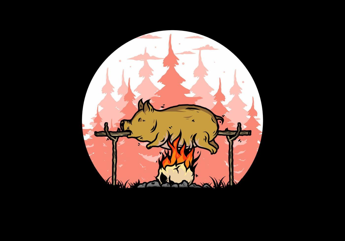 Pork roast on fire illustration design vector