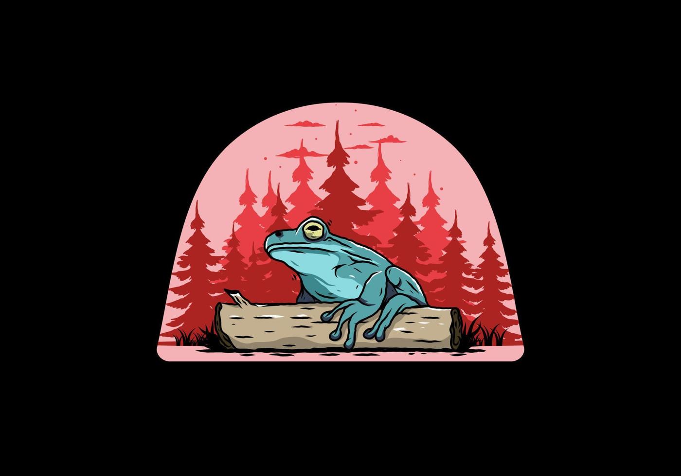 big frog perched on a log illustration vector
