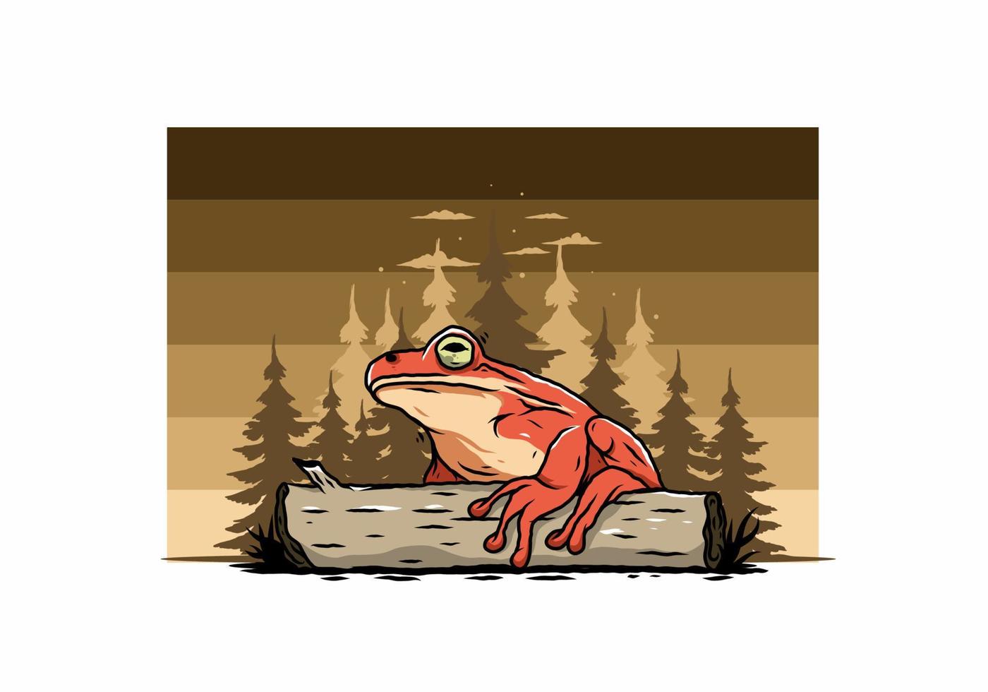 big frog perched on a log illustration vector