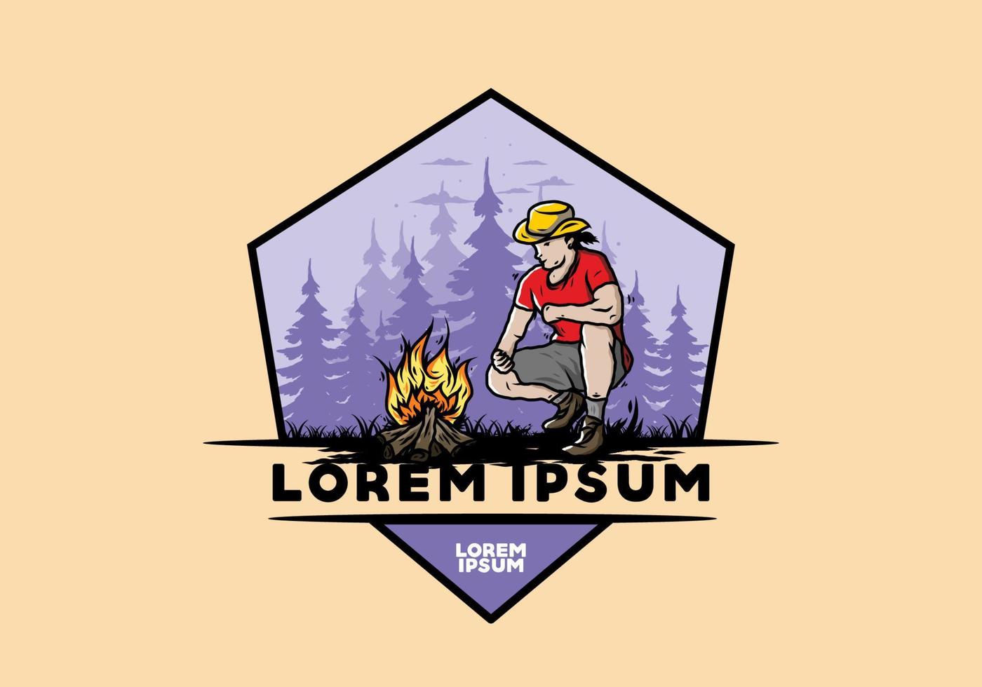 A man is lighting a bonfire illustration vector
