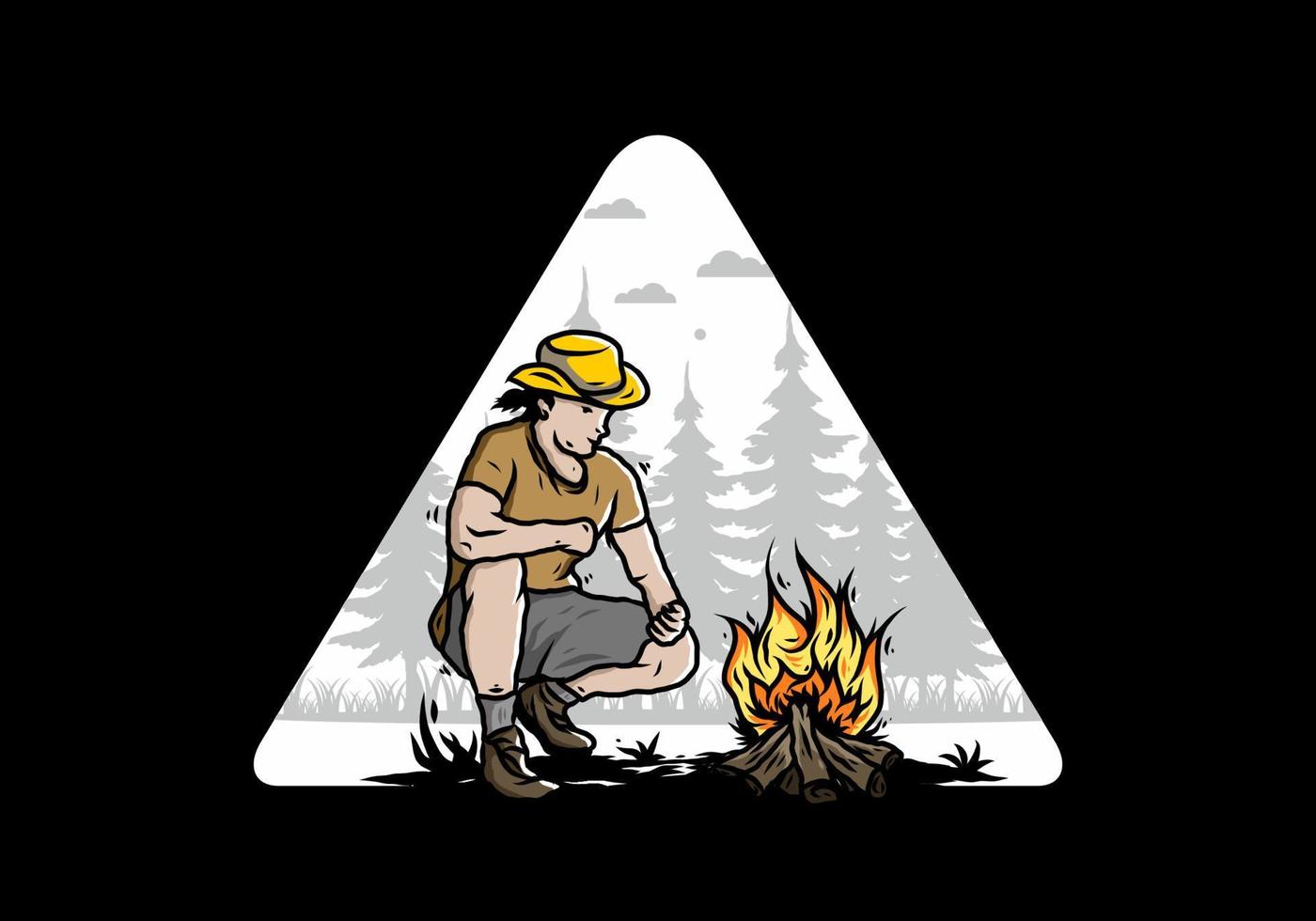A man is lighting a bonfire illustration vector