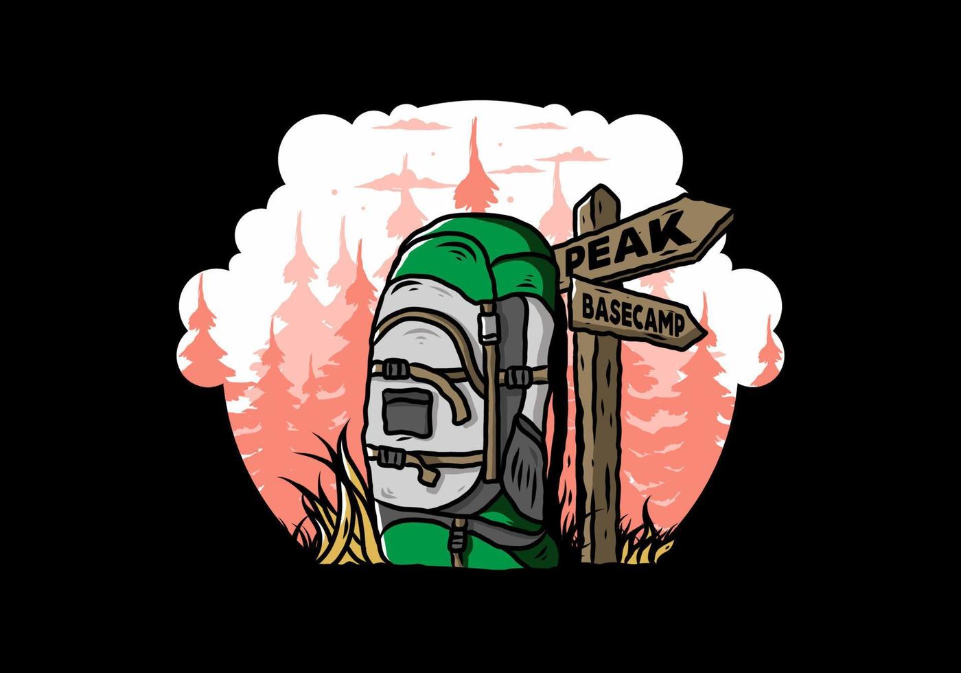 Mountain bag beside the way sign illustration vector