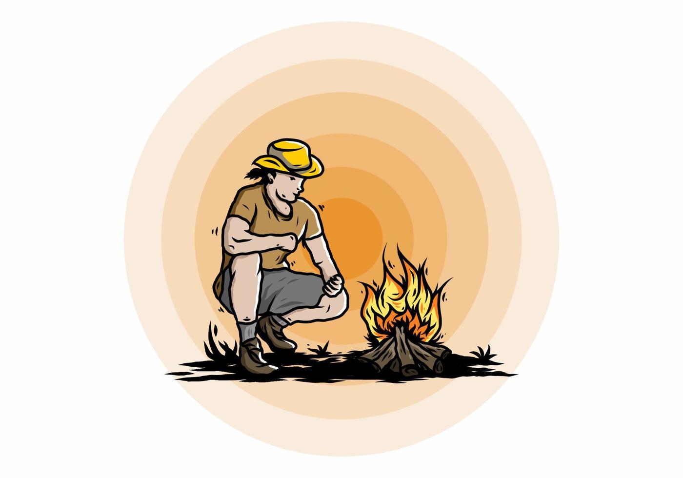 A man is lighting a bonfire illustration vector