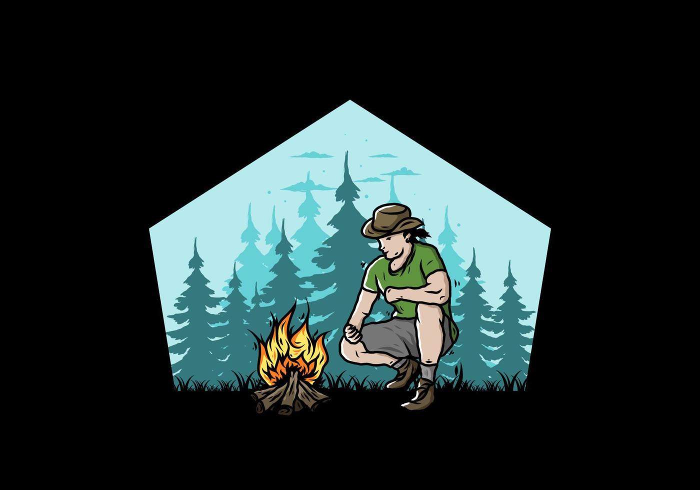 A man is lighting a bonfire illustration vector