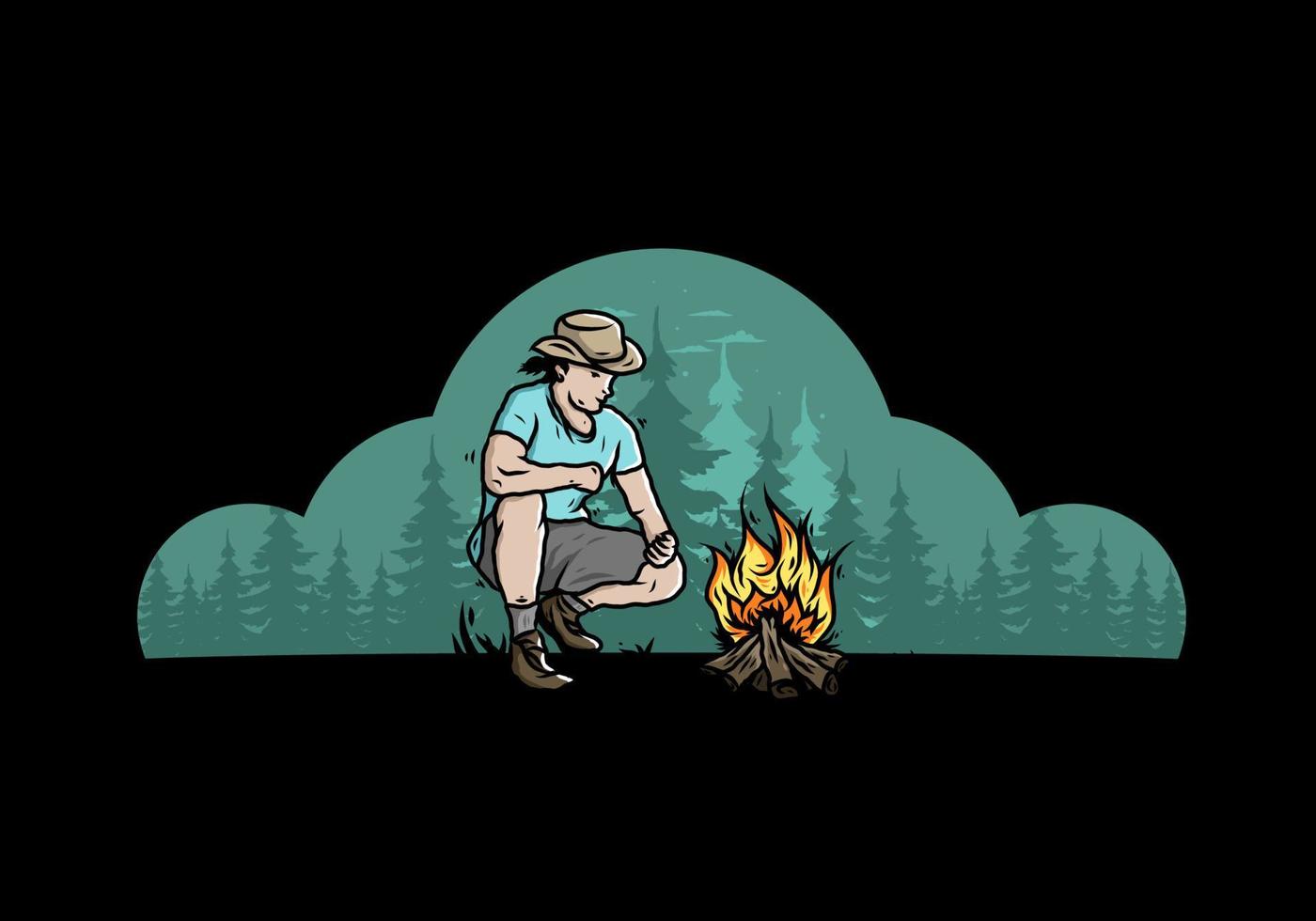 A man is lighting a bonfire illustration vector