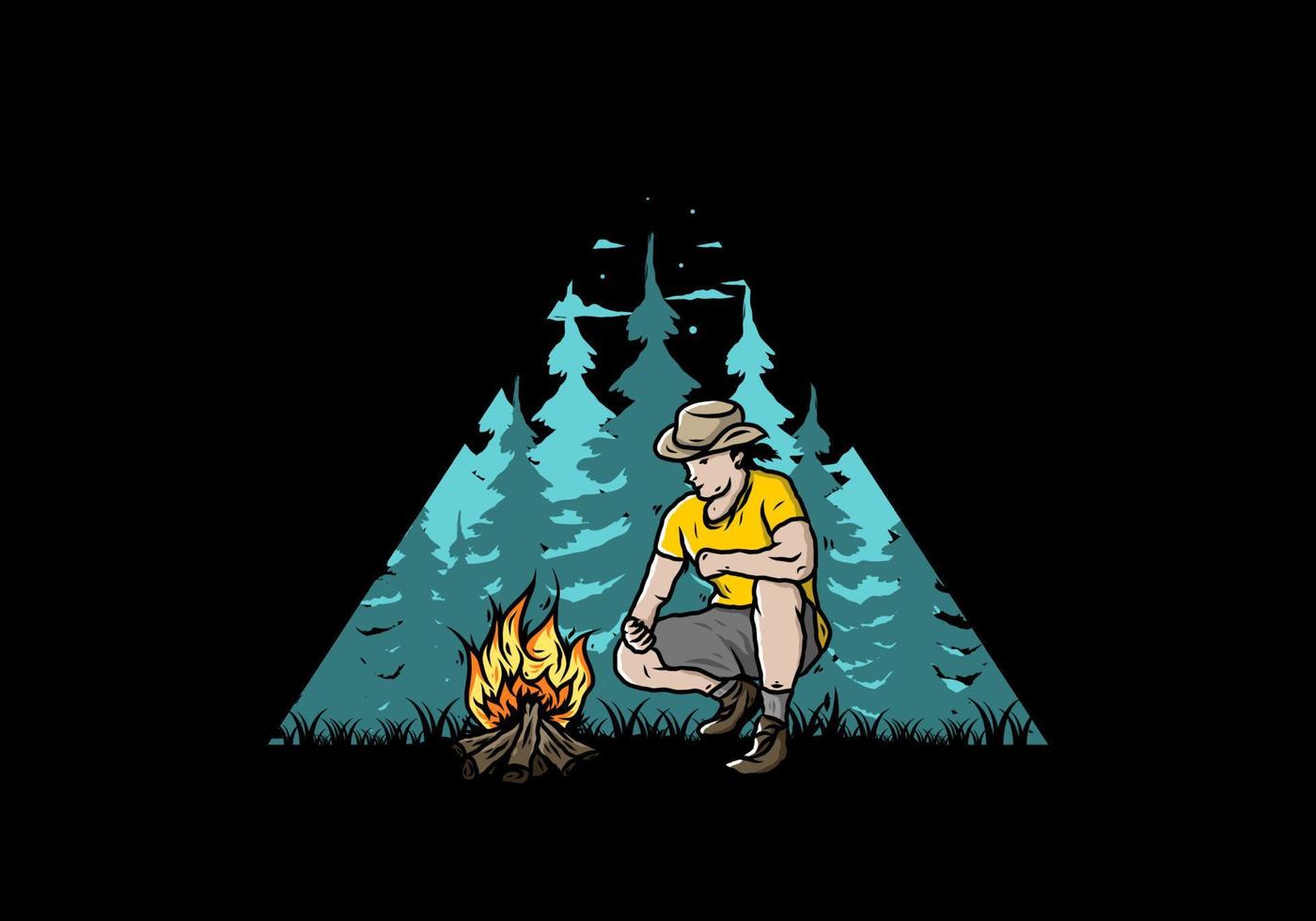 A man is lighting a bonfire illustration vector