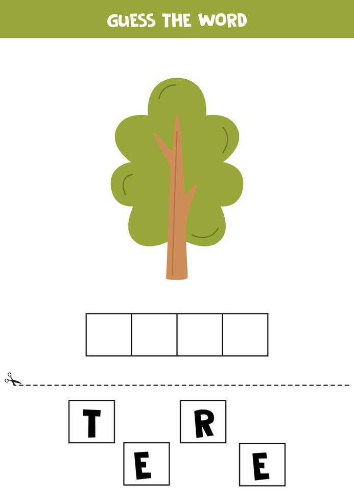 Spelling game for kids. Cute tree. vector