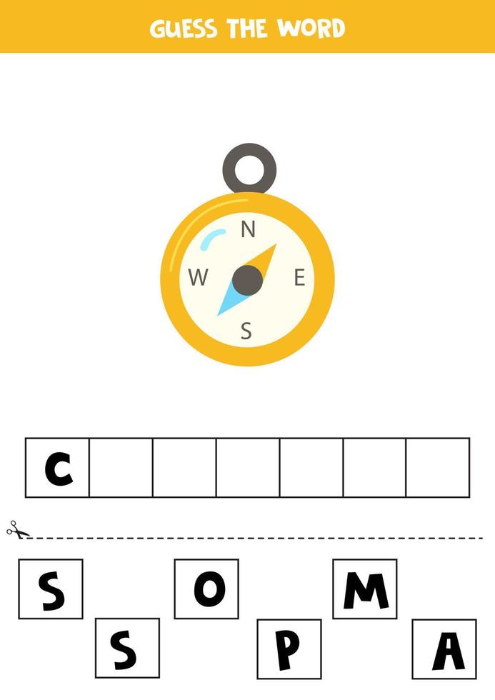 Spelling game for kids. Navigation compass. vector