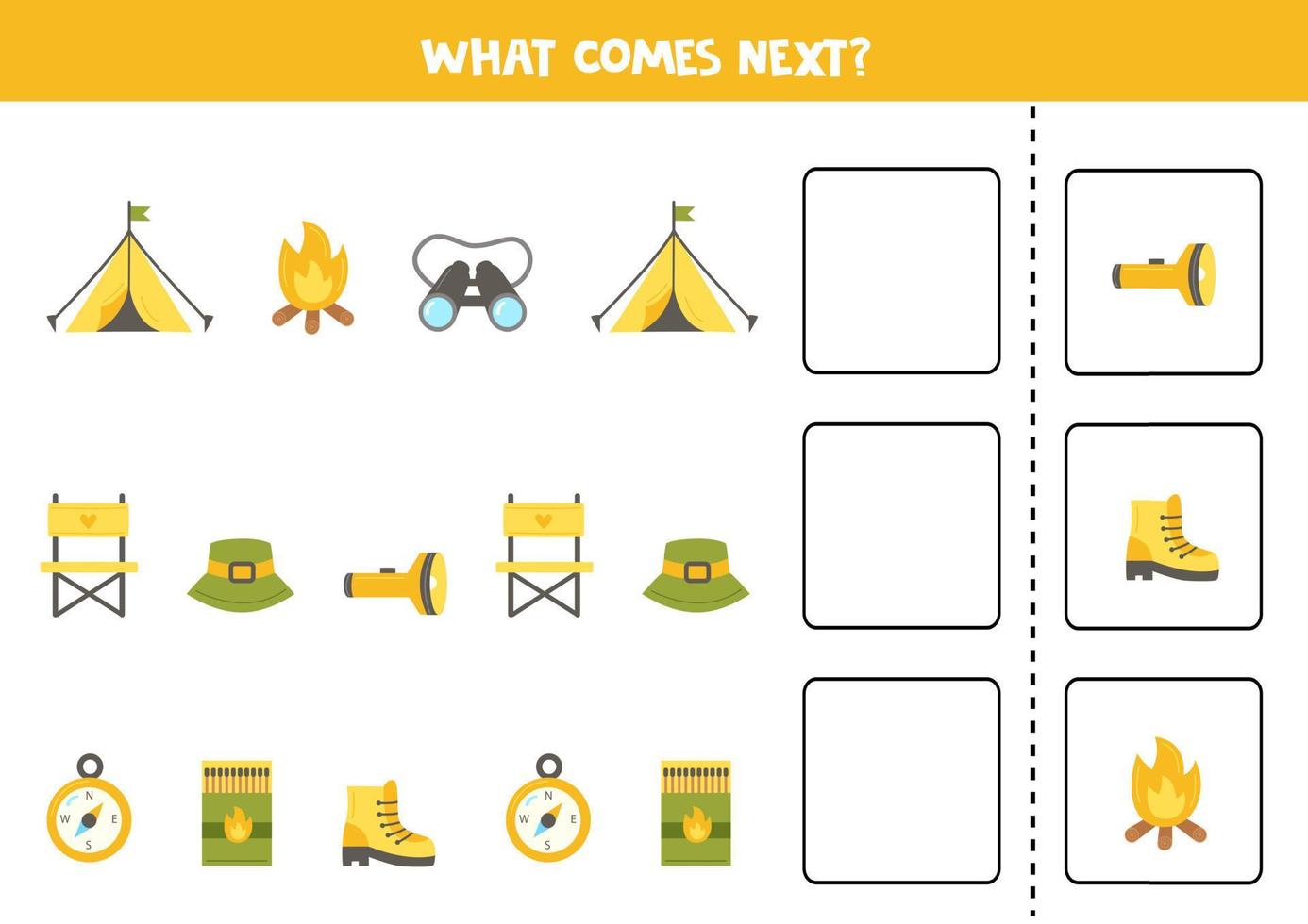 What comes next game with cute camping elements. vector