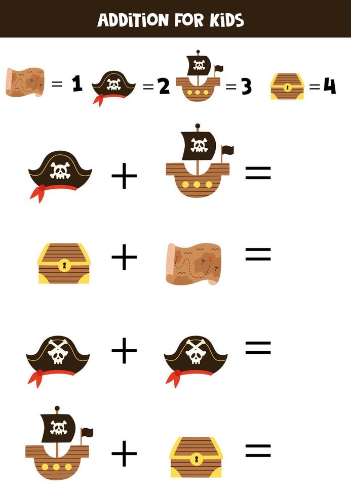 Addition for kids with pirate elements. vector