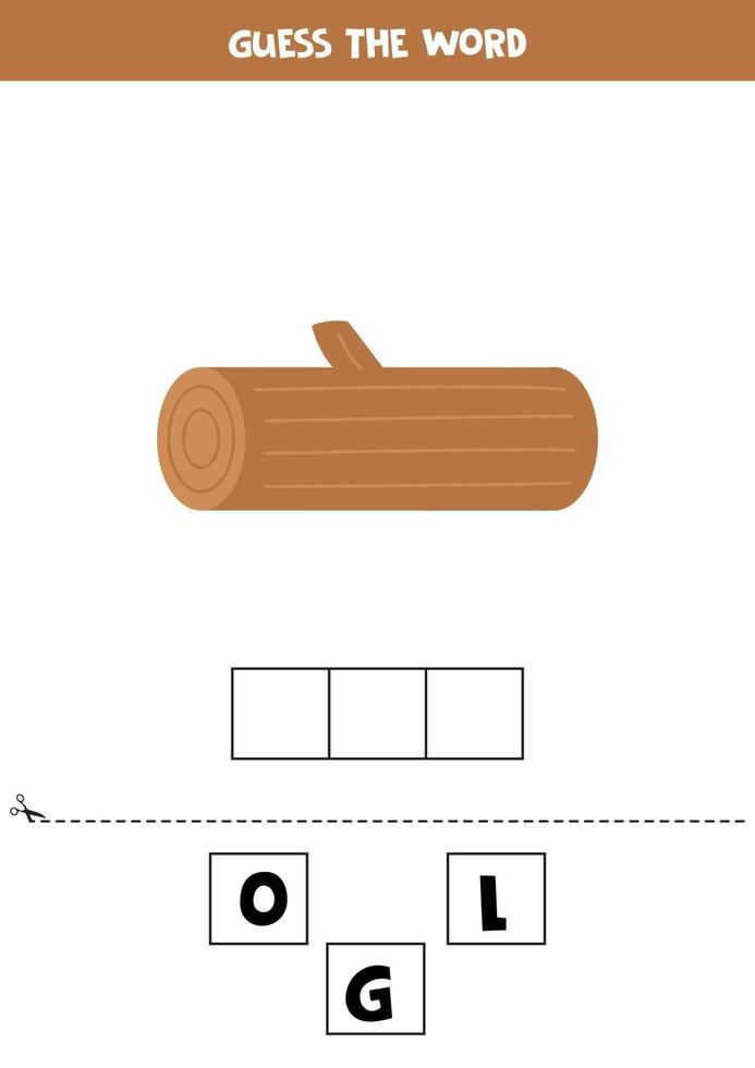 Spelling game for kids. Wooden log. vector