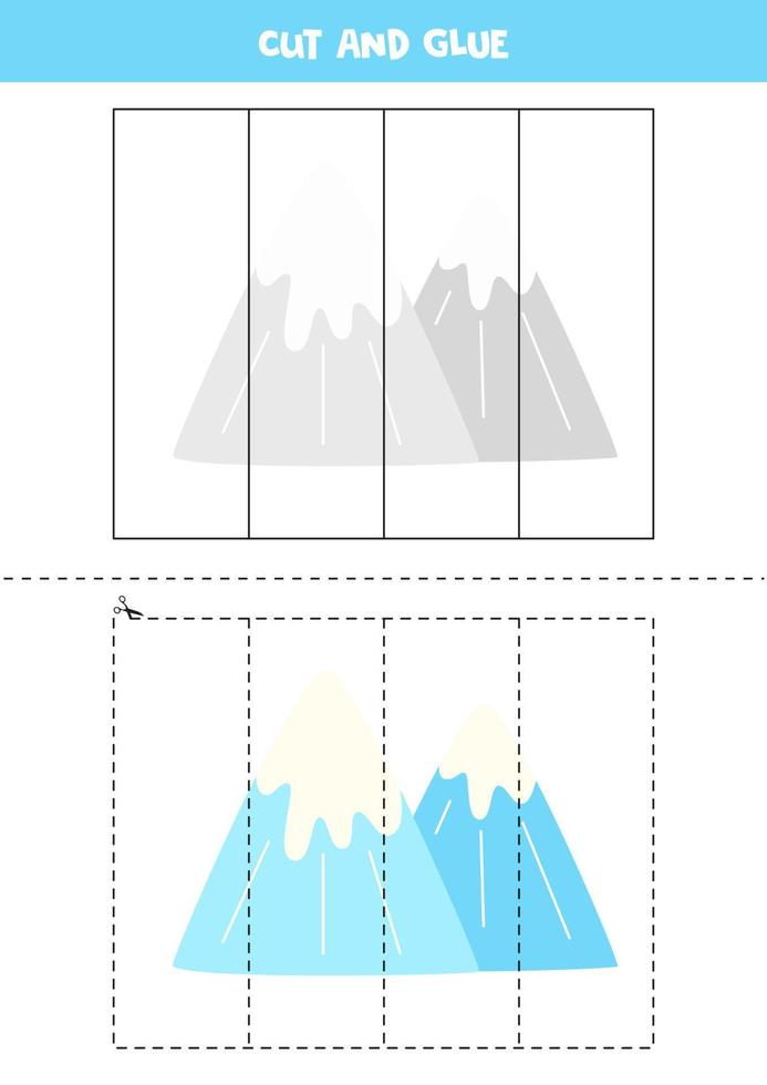 Cut and glue parts of cartoon mountains. vector