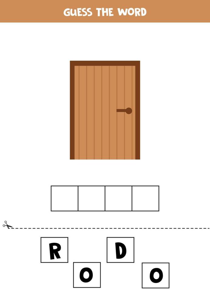 Spelling game for kids. Wooden door. vector