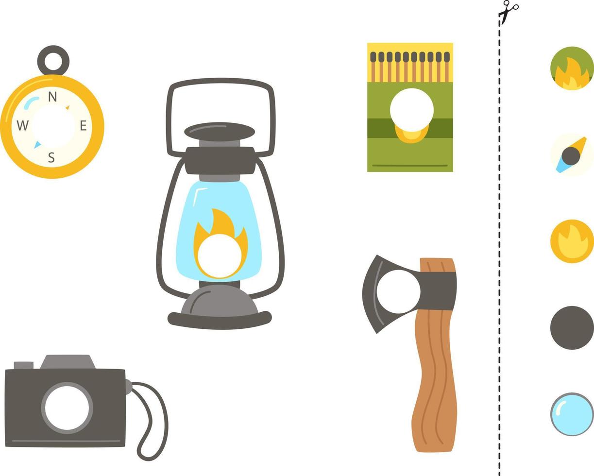 Cut and glue parts of cute camping elements. vector