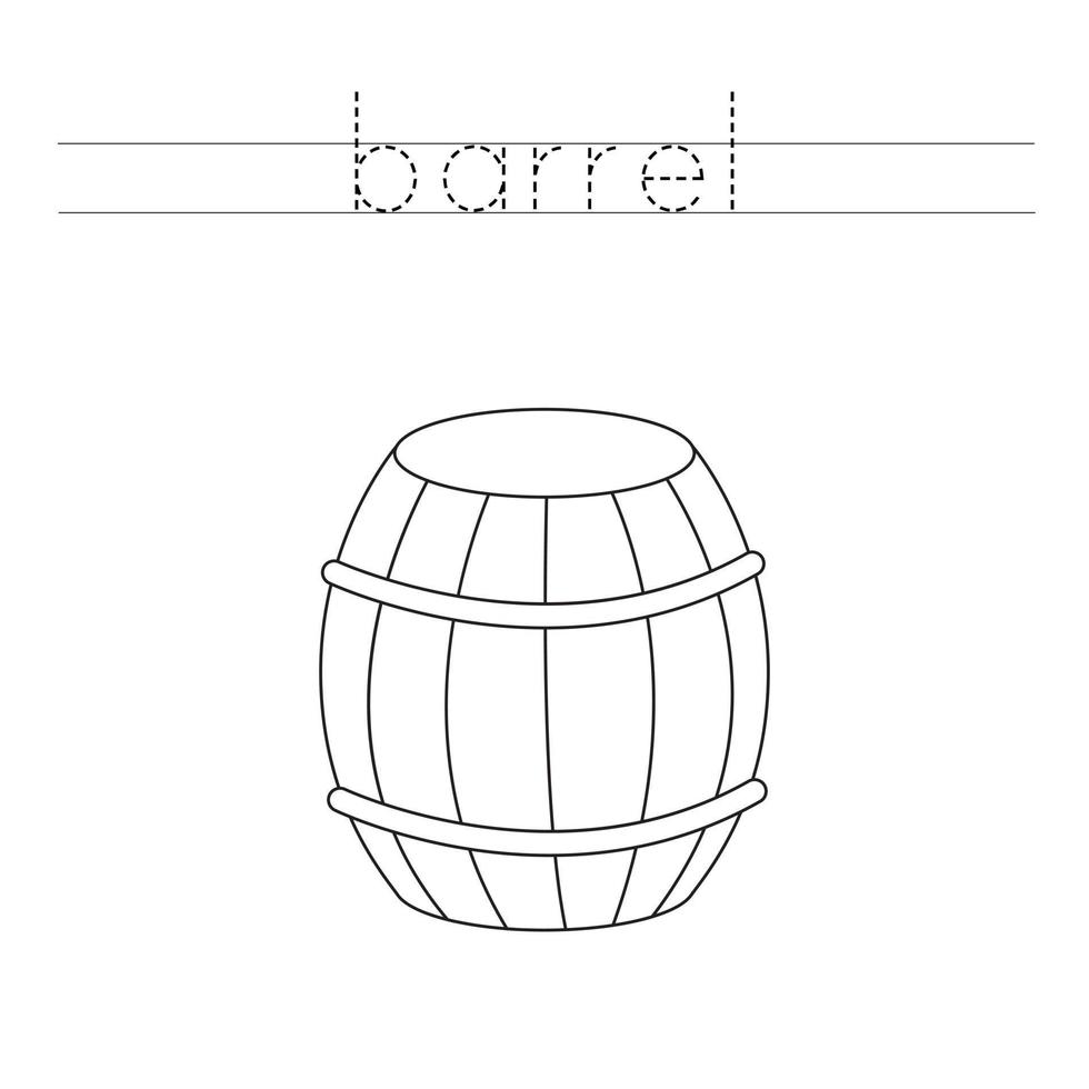 Trace the letters and color barrel. Handwriting practice for kids. vector