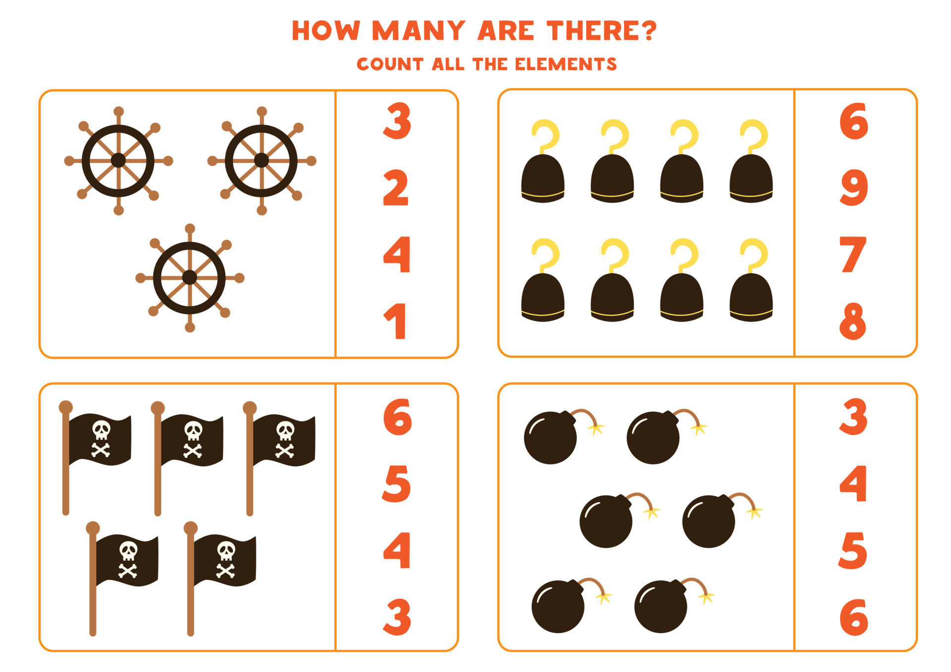 Counting game with cartoon pirate elements. Educational worksheet. 8324339 Vector Art at Vecteezy Counting game with cartoon pirate elements. Educational worksheet. 8324339 Vector Art at Vecteezy