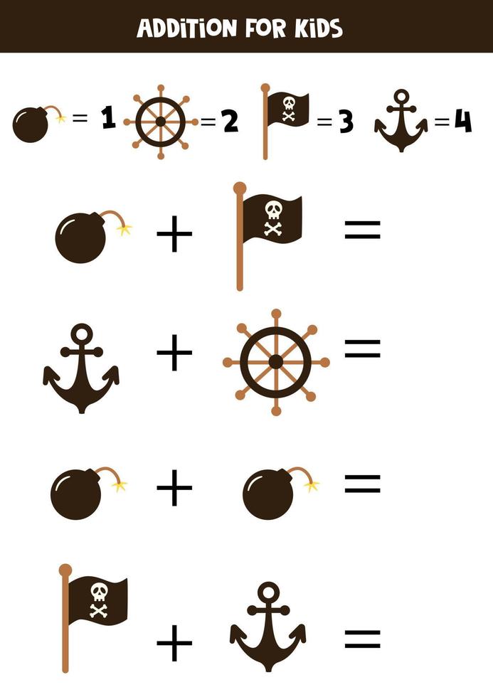 Addition for kids with pirate elements. vector