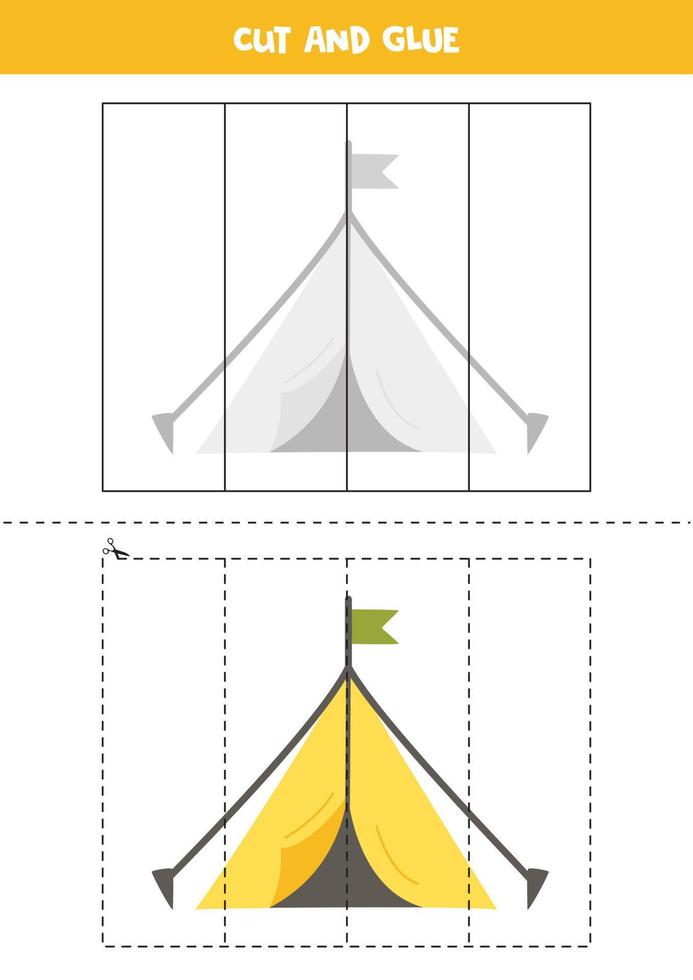 Cut and glue parts of cute yellow tent. vector
