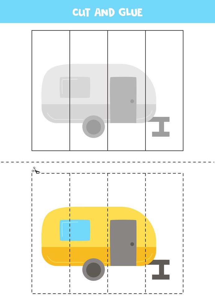 Cut and glue parts of camping caravan. vector