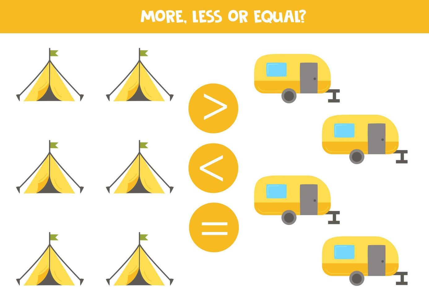 More, less, equal with tents and caravans. vector