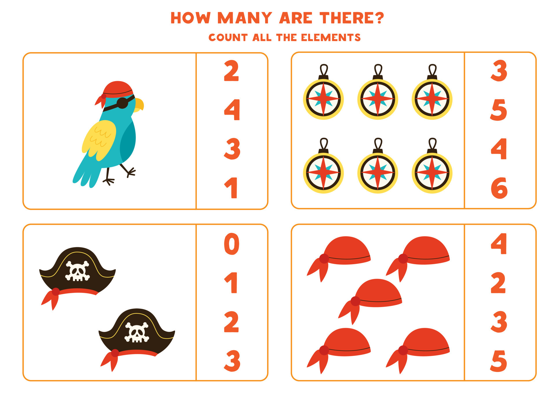 Counting game with cartoon pirate elements. Educational worksheet. 8324364  Vector Art at Vecteezy