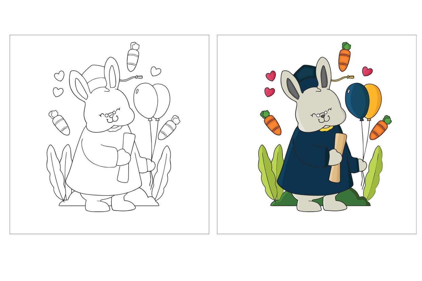 graduación de animales lindos dibujados a mano página para colorear 4 vector