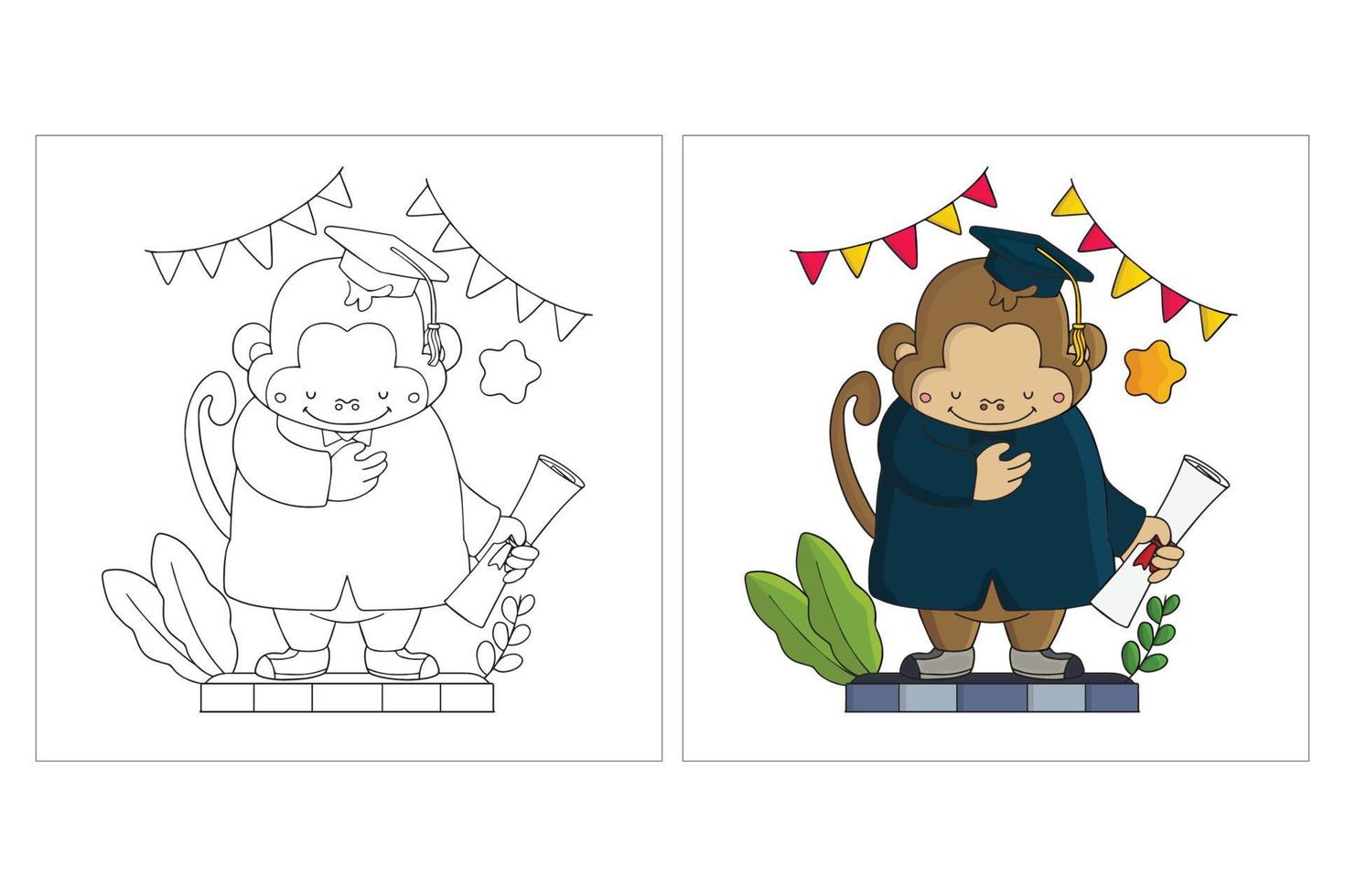 Hand drawn Cute Animal Graduation Coloring page 5 8324402 Vector Art at