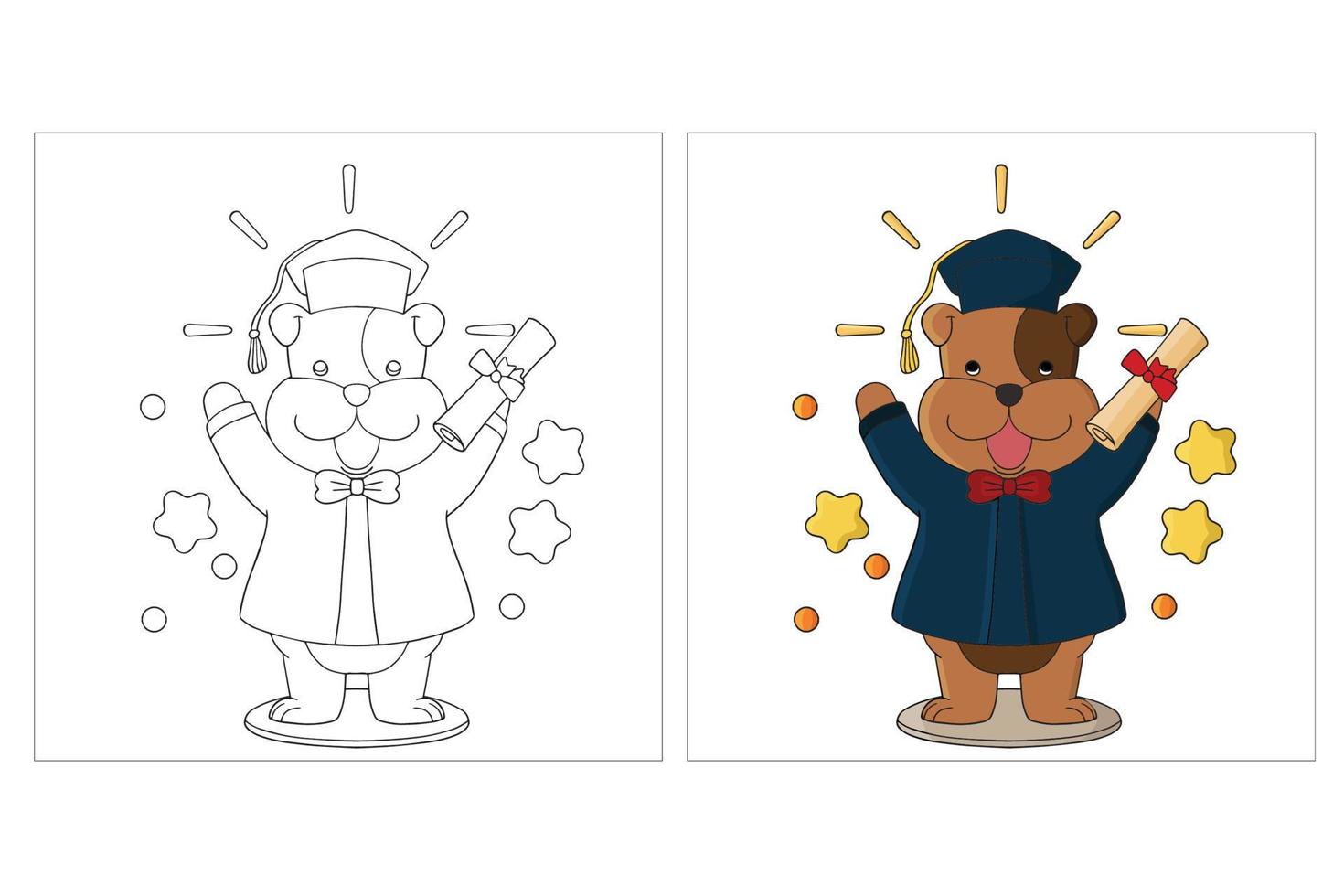 página para colorear de graduación animal lindo dibujado a mano vector