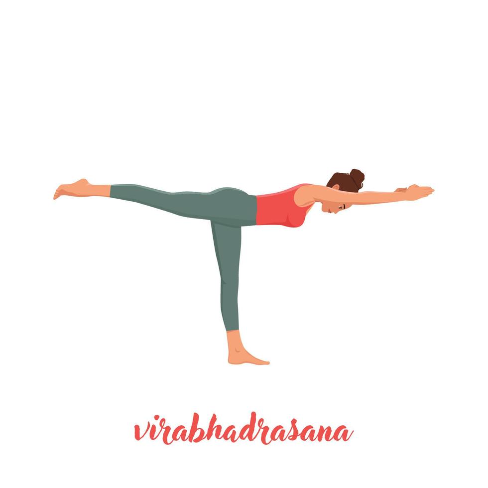 Women doing Warrior 3 yoga pose. Virabhadrasana 3. Flat vector illustration isolated on white background