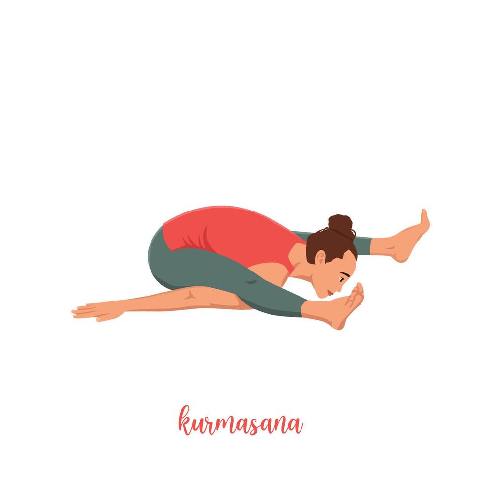 mujer haciendo pose de tortuga de yoga. ilustración vectorial plana aislada sobre fondo blanco vector