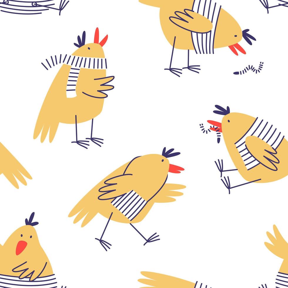 Pattern with cute chickens on a white background vector