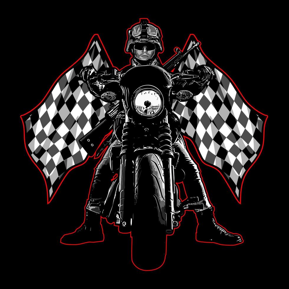 army biker and checkered flag... vector