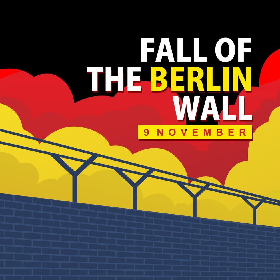 día de la caída del muro de berlín. plantilla de vector de día de celebración internacional. ilustración del festival en todo el mundo. apto para banner, portada, fondo, telón de fondo, afiche. pasos vectoriales 10.