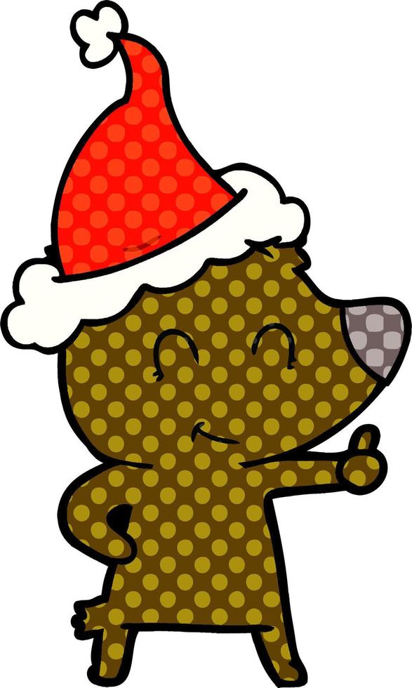 female bear comic book style illustration of a wearing santa hat vector