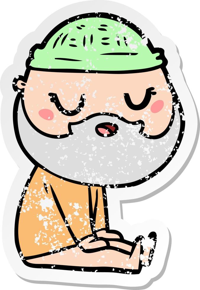 distressed sticker of a cartoon man with beard vector