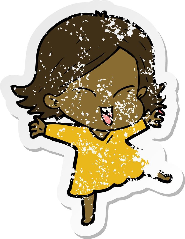 distressed sticker of a happy cartoon girl vector