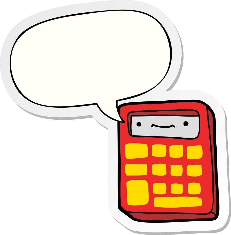 cartoon calculator and speech bubble sticker vector