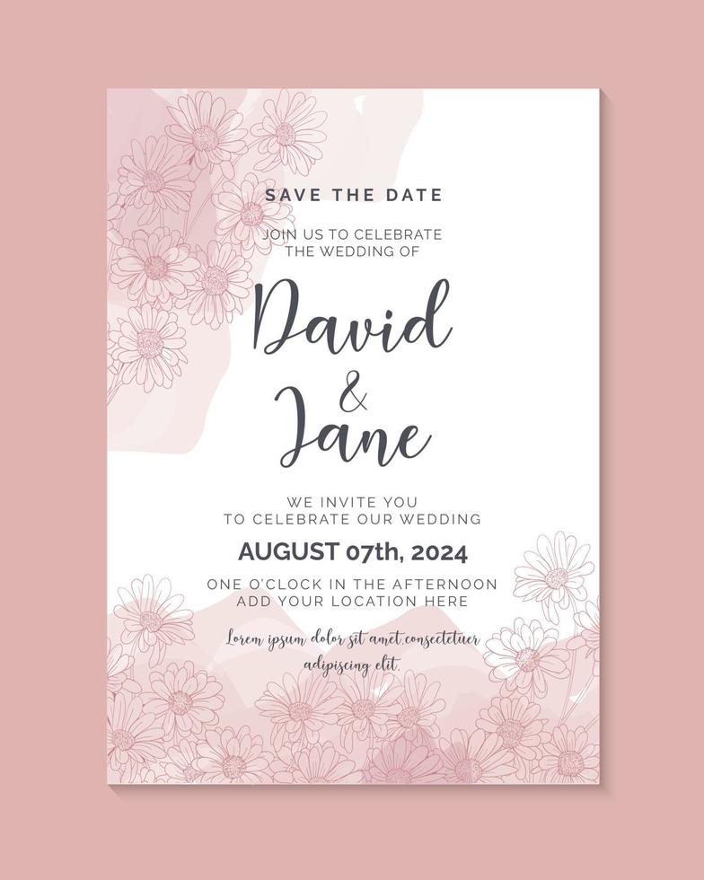 Watercolor wedding invitation with flowers vector