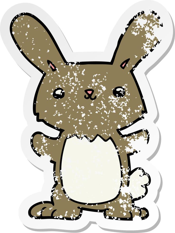 distressed sticker of a cute cartoon rabbit vector