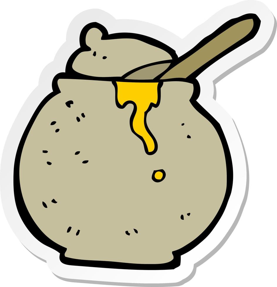 sticker of a cartoon honey pot vector