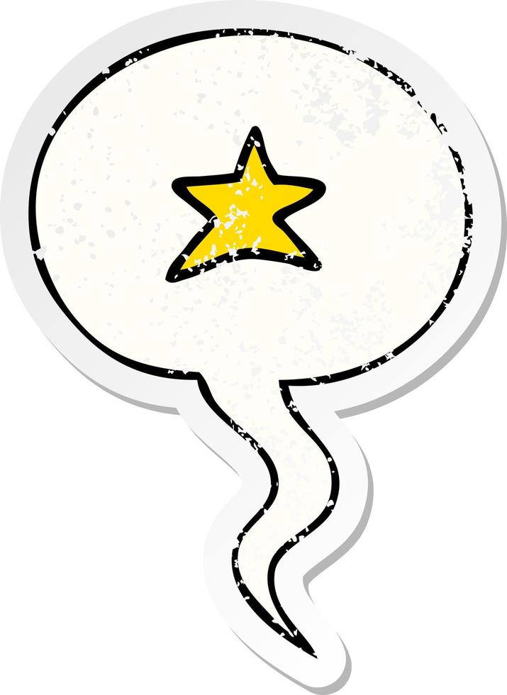 símbolo de estrella de dibujos animados y pegatina angustiada de la burbuja del habla vector