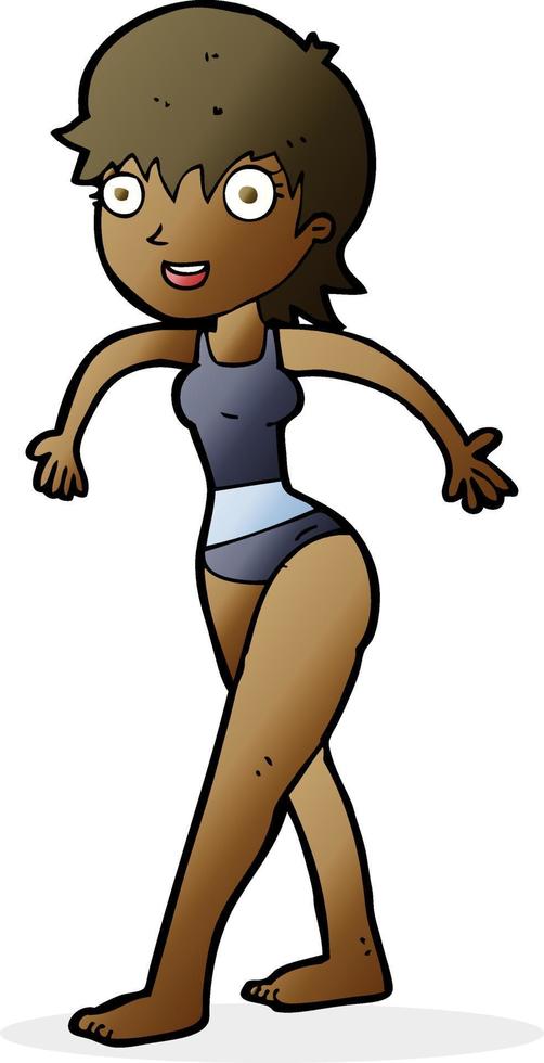 cartoon happy woman in swimming costume vector