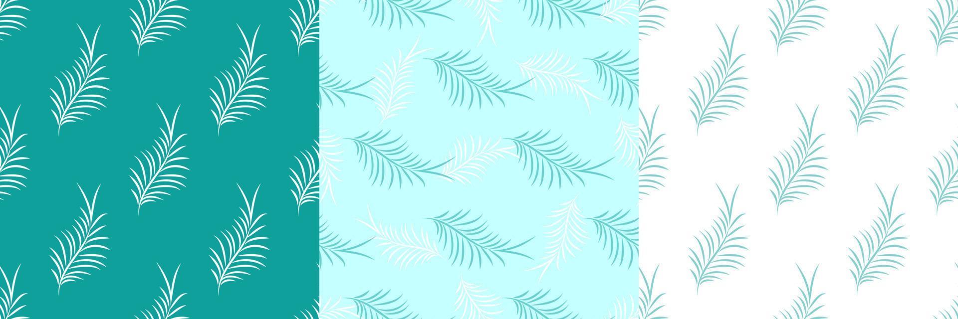 Set of exotic tropical botanic seamless patterns. Tropical leaves white and green colors. Vector illustration