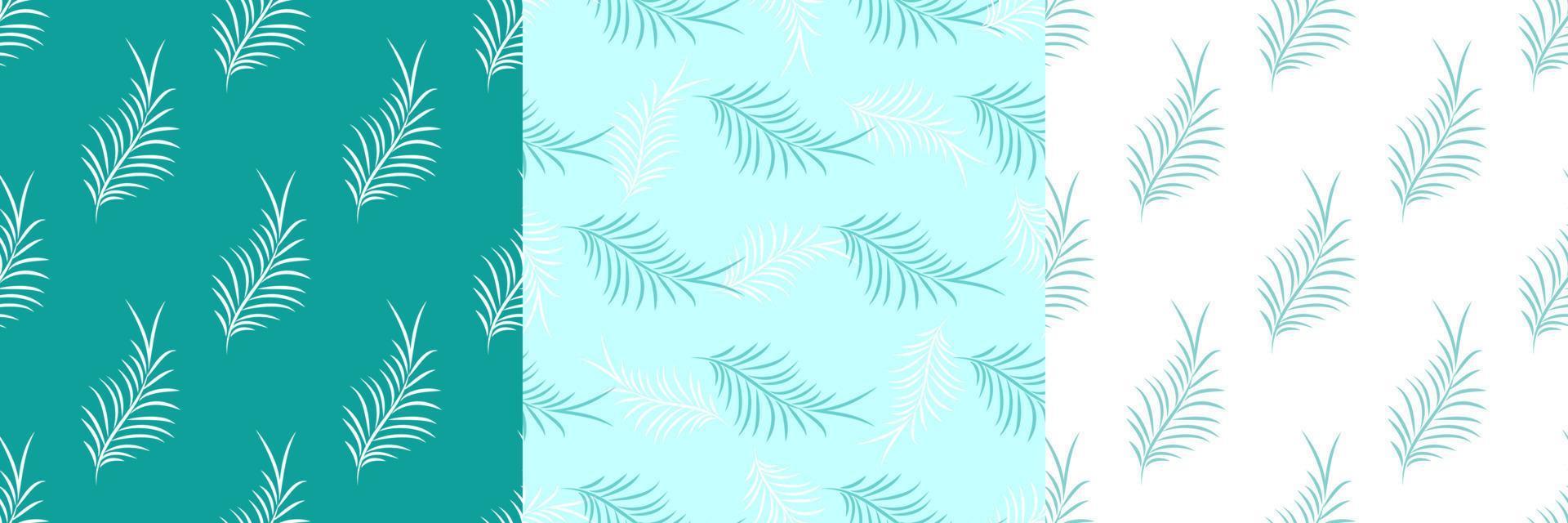 Set of exotic tropical botanic seamless patterns. Tropical leaves white and green colors. Vector illustration