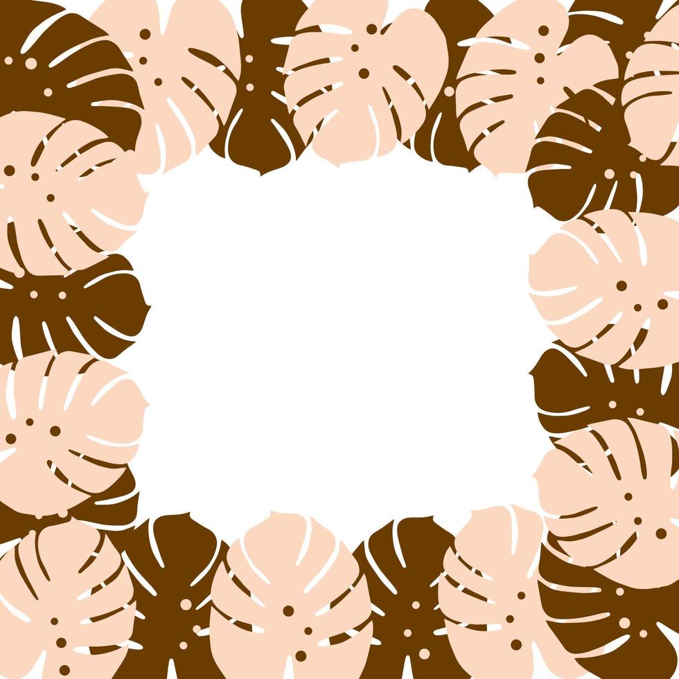 marco cuadrado con una imagen abstracta de hojas de monstera en tonos chocolate de moda. copiar vector