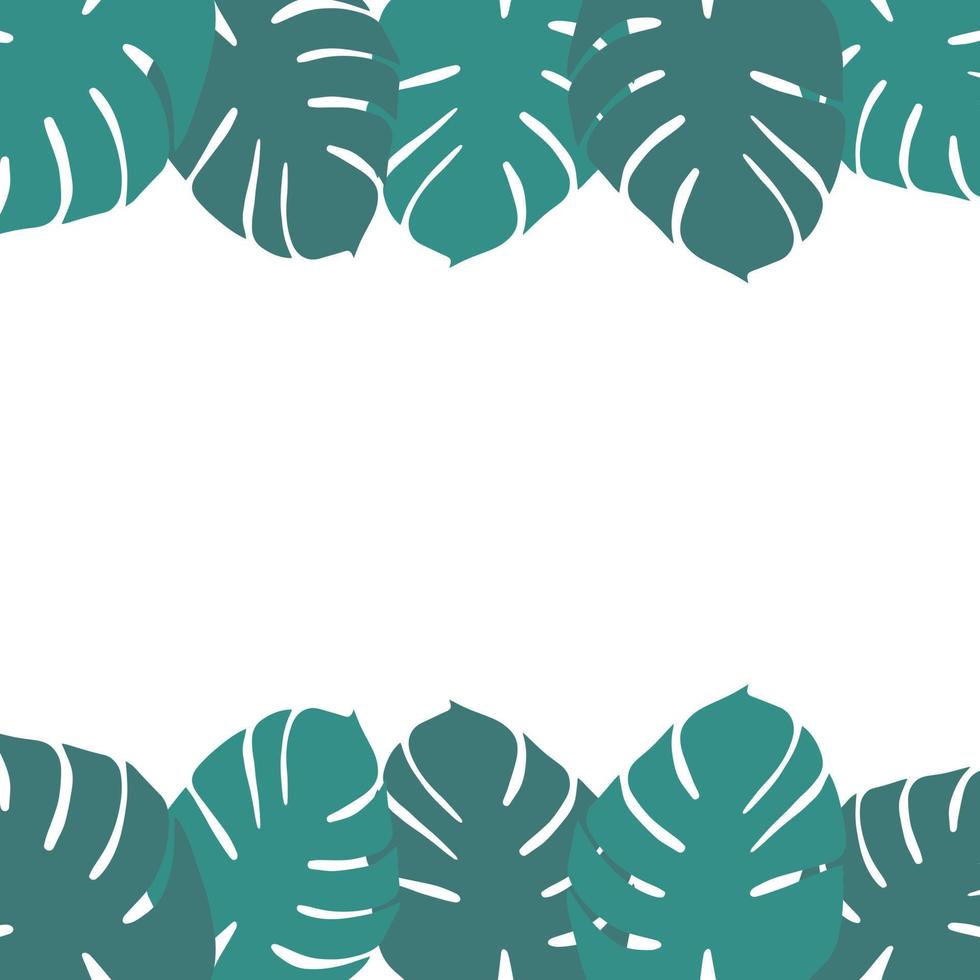 Colorful endless frame in trendy muted colors with hand drawn exotic monstera leaves and copyspace. vector