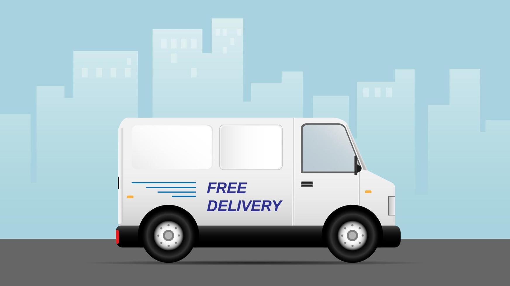 Delivery van vector illustration. fast and free delivery service vehicle, city car cargo, logistic delivery 24 hours.
