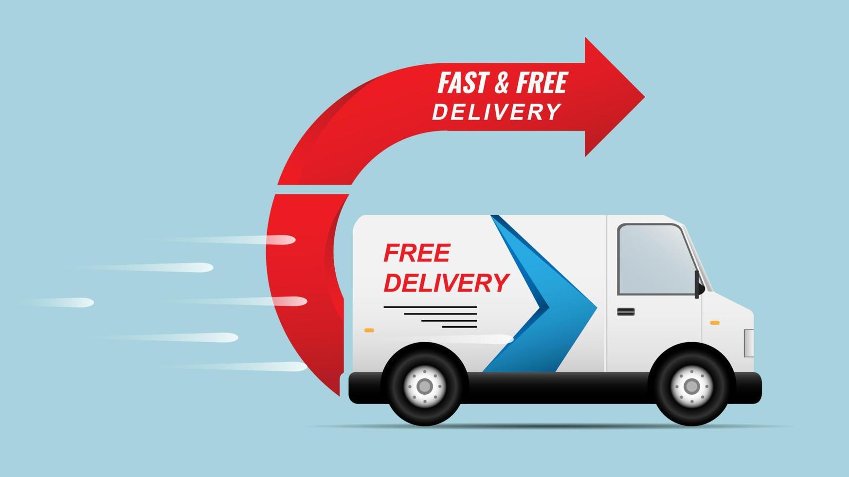 Delivery van vector illustration. fast and free delivery service vehicle, city car cargo, logistic delivery 24 hours.